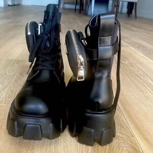 Men’s Prada Monolith Brushed Leather & Re-Nylon Boots with Pouch